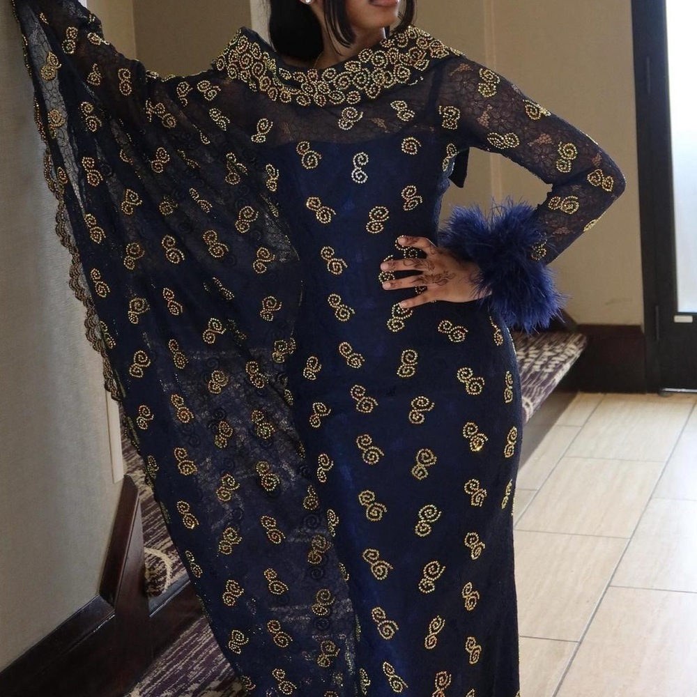 Elegant Navy Blue Lace Dress